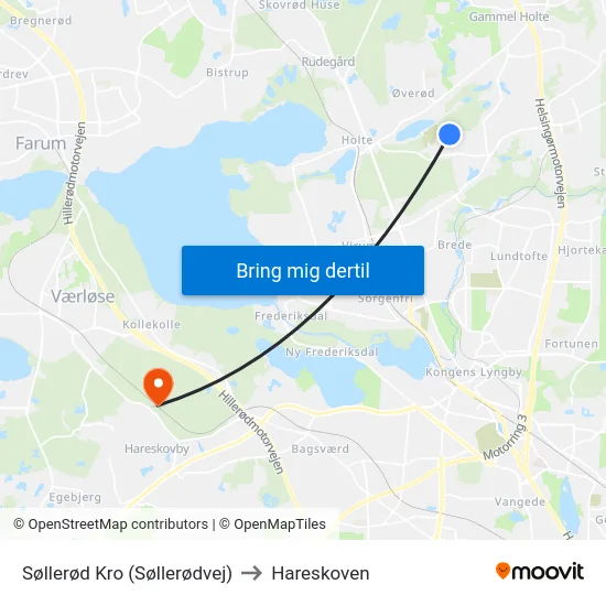 Søllerød Kro (Søllerødvej) to Hareskoven map