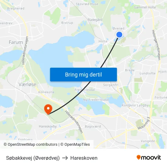 Søbakkevej (Øverødvej) to Hareskoven map