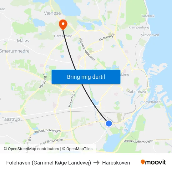Folehaven (Gammel Køge Landevej) to Hareskoven map