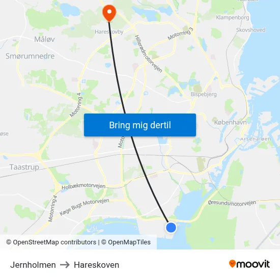 Jernholmen to Hareskoven map