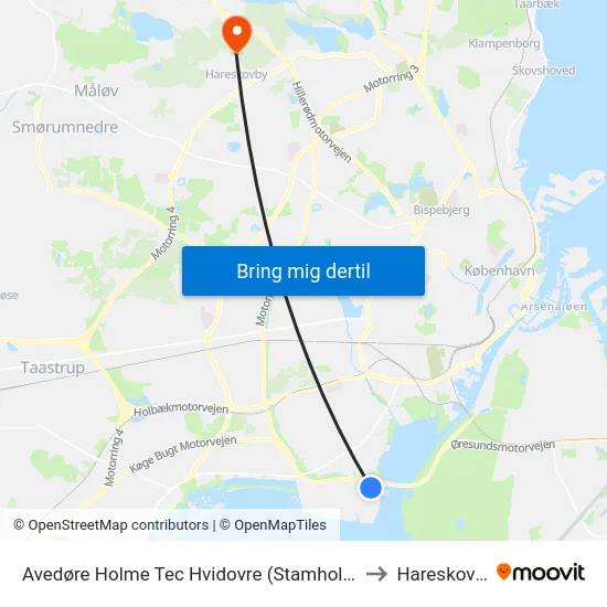 Avedøre Holme Tec Hvidovre (Stamholmen) to Hareskoven map