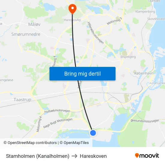 Stamholmen (Kanalholmen) to Hareskoven map