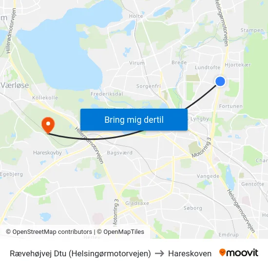 Rævehøjvej Dtu (Helsingørmotorvejen) to Hareskoven map