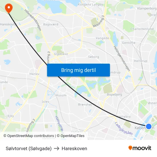 Sølvtorvet (Sølvgade) to Hareskoven map