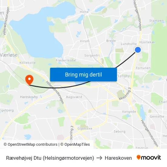 Rævehøjvej Dtu (Helsingørmotorvejen) to Hareskoven map
