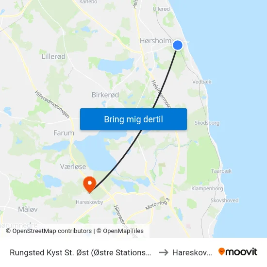 Rungsted Kyst St. Øst (Østre Stationsvej) to Hareskoven map