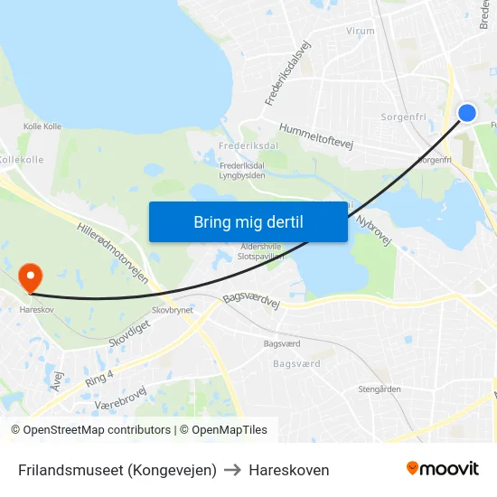 Frilandsmuseet (Kongevejen) to Hareskoven map