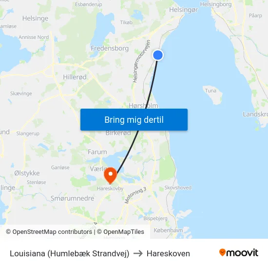 Louisiana (Humlebæk Strandvej) to Hareskoven map