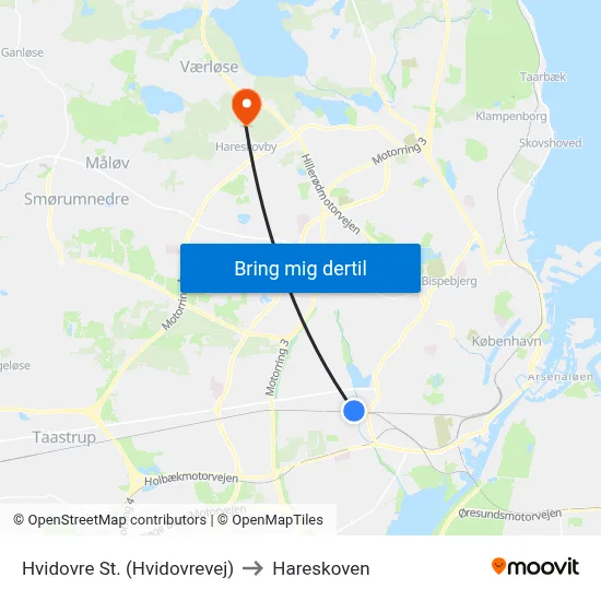 Hvidovre St. (Hvidovrevej) to Hareskoven map