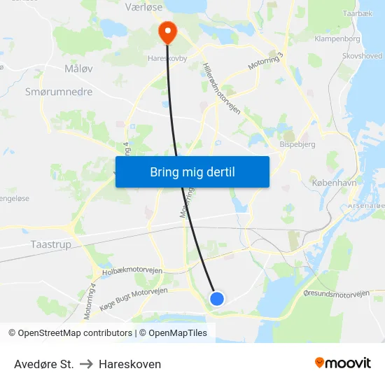 Avedøre St. to Hareskoven map