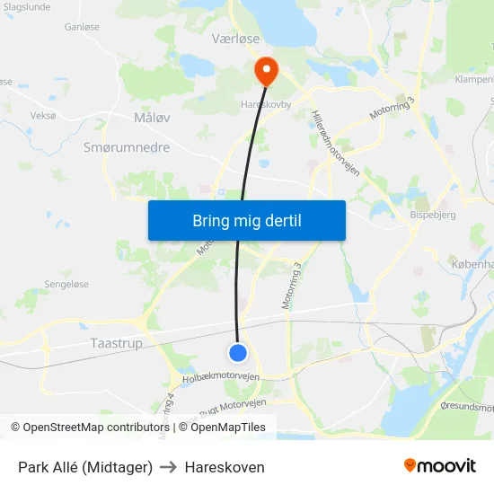 Park Allé (Midtager) to Hareskoven map