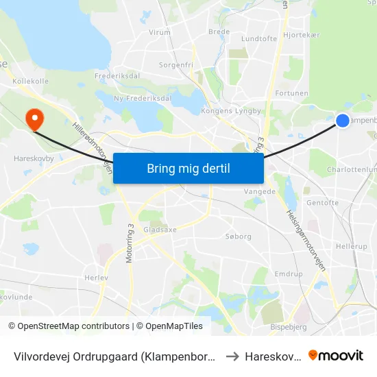 Vilvordevej Ordrupgaard (Klampenborgvej) to Hareskoven map