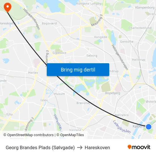 Georg Brandes Plads (Sølvgade) to Hareskoven map
