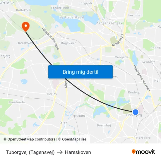 Tuborgvej (Tagensvej) to Hareskoven map