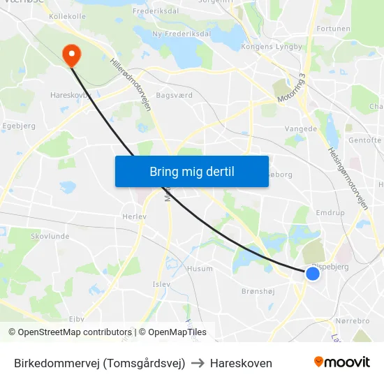 Birkedommervej (Tomsgårdsvej) to Hareskoven map