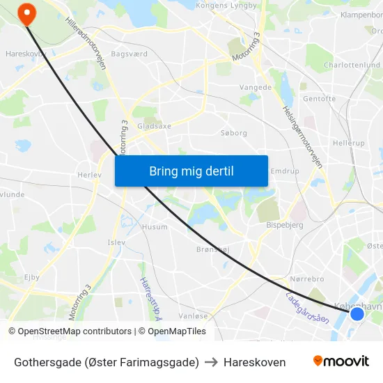 Gothersgade (Øster Farimagsgade) to Hareskoven map