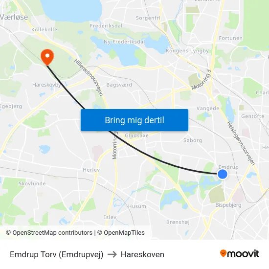 Emdrup Torv (Emdrupvej) to Hareskoven map