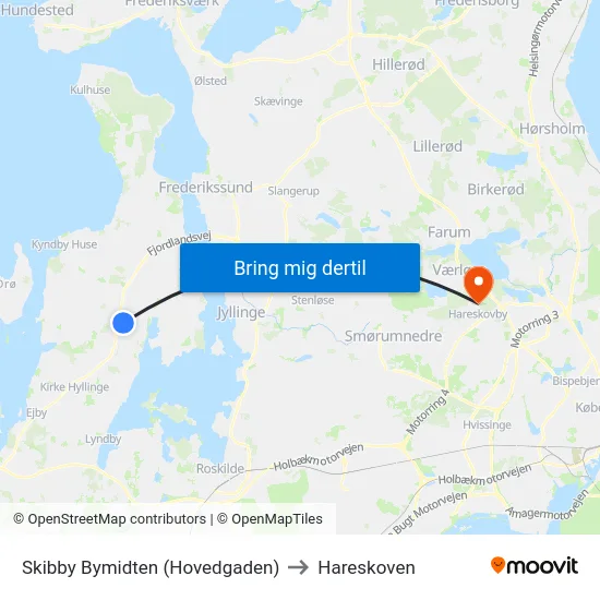Skibby Bymidten (Hovedgaden) to Hareskoven map