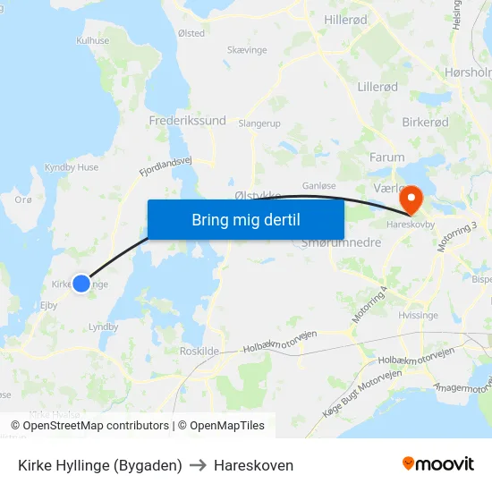 Kirke Hyllinge (Bygaden) to Hareskoven map