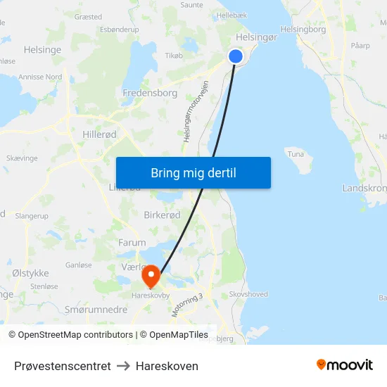 Prøvestenscentret to Hareskoven map