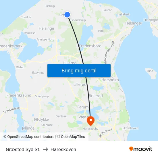 Græsted Syd St. to Hareskoven map