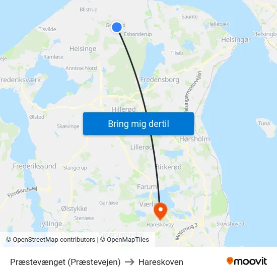 Præstevænget (Præstevejen) to Hareskoven map