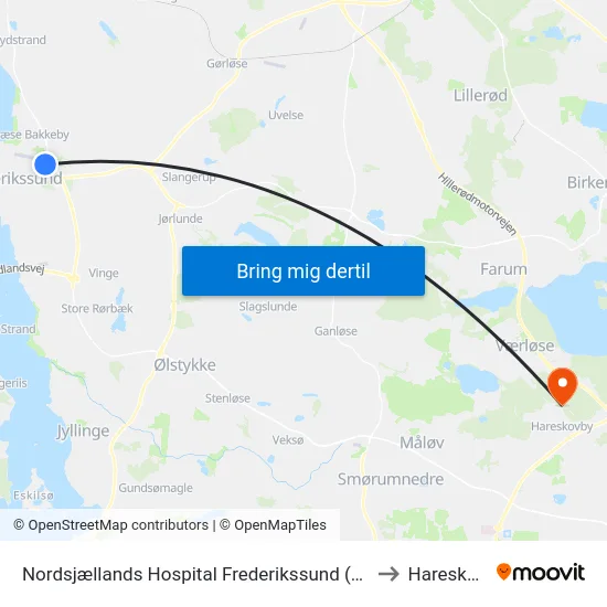 Nordsjællands Hospital Frederikssund (Hospitalvej) to Hareskoven map