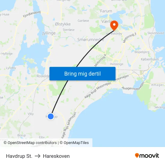 Havdrup St. to Hareskoven map
