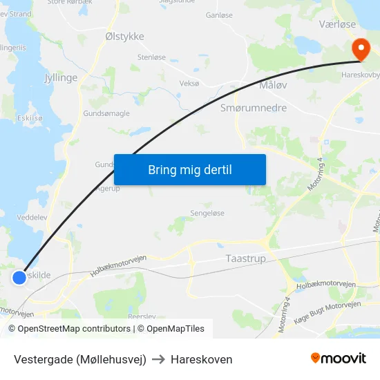 Vestergade (Møllehusvej) to Hareskoven map