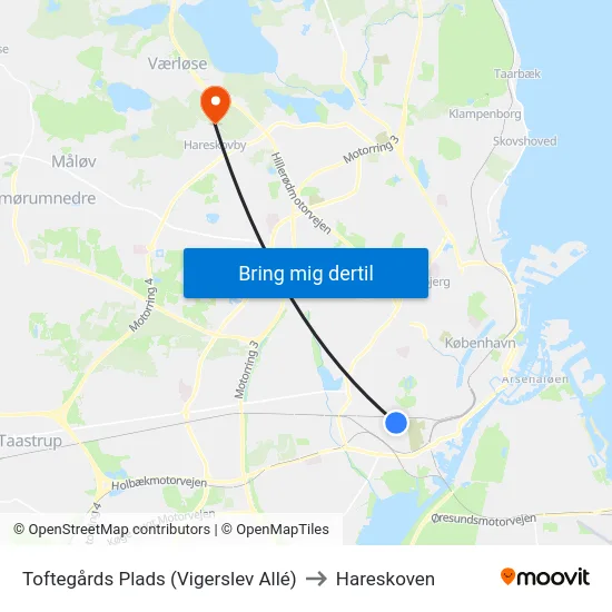 Toftegårds Plads (Vigerslev Allé) to Hareskoven map