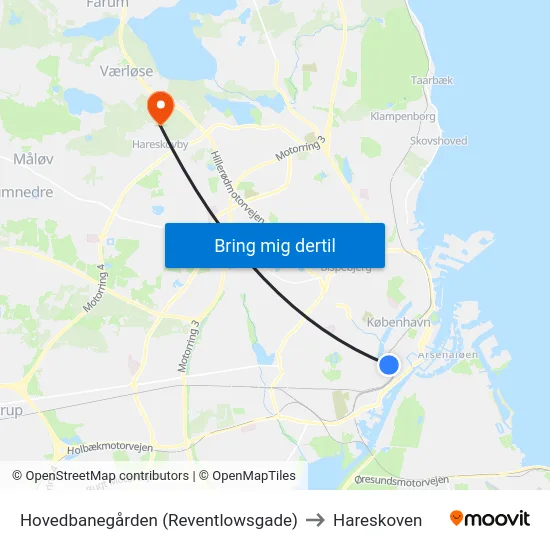 Hovedbanegården (Reventlowsgade) to Hareskoven map