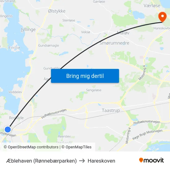 Æblehaven (Rønnebærparken) to Hareskoven map