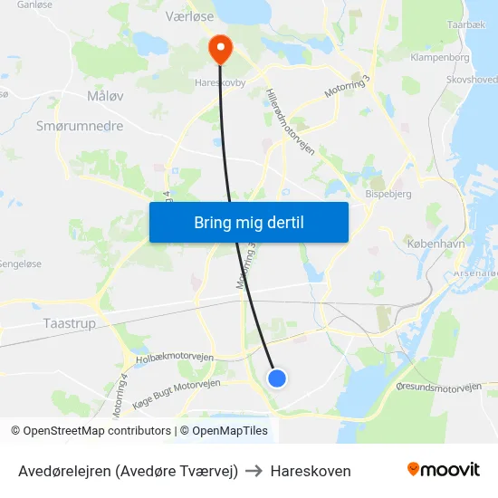 Avedørelejren (Avedøre Tværvej) to Hareskoven map