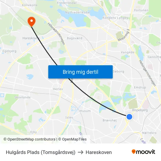Hulgårds Plads (Tomsgårdsvej) to Hareskoven map