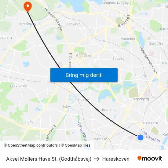 Aksel Møllers Have St. (Godthåbsvej) to Hareskoven map