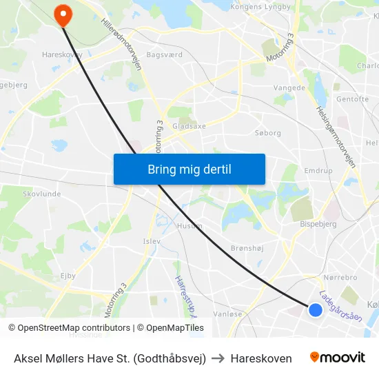 Aksel Møllers Have St. (Godthåbsvej) to Hareskoven map