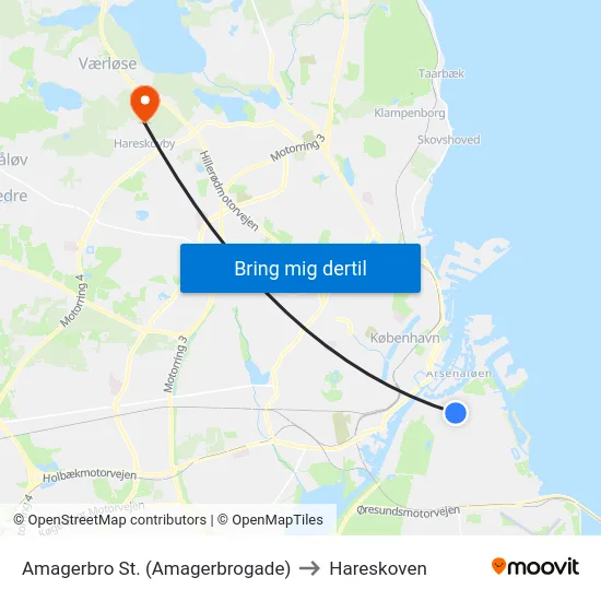 Amagerbro St. (Amagerbrogade) to Hareskoven map