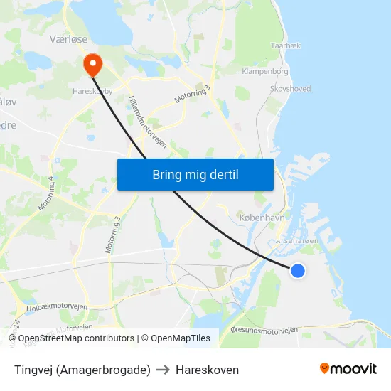 Tingvej (Amagerbrogade) to Hareskoven map