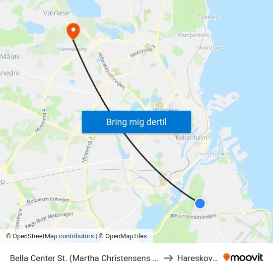 Bella Center St. (Martha Christensens Vej) to Hareskoven map