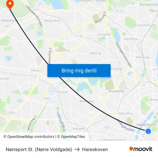 Nørreport St. (Nørre Voldgade) to Hareskoven map