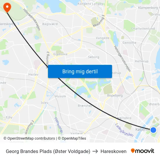 Georg Brandes Plads (Øster Voldgade) to Hareskoven map