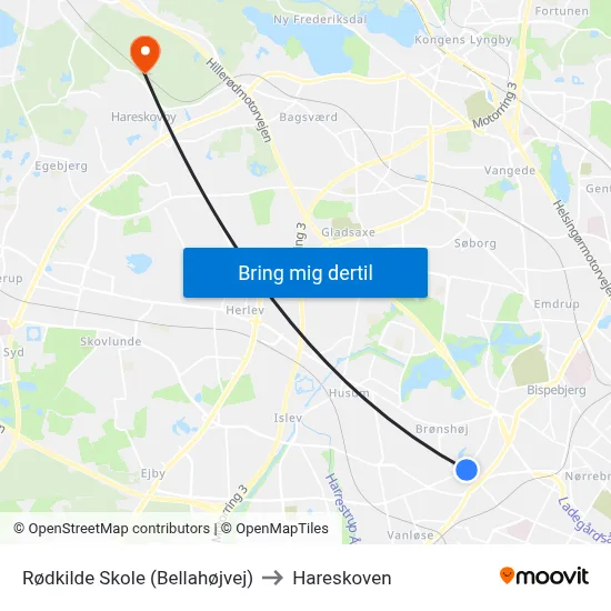 Rødkilde Skole (Bellahøjvej) to Hareskoven map