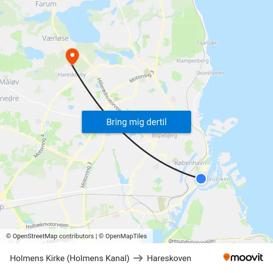 Holmens Kirke (Holmens Kanal) to Hareskoven map