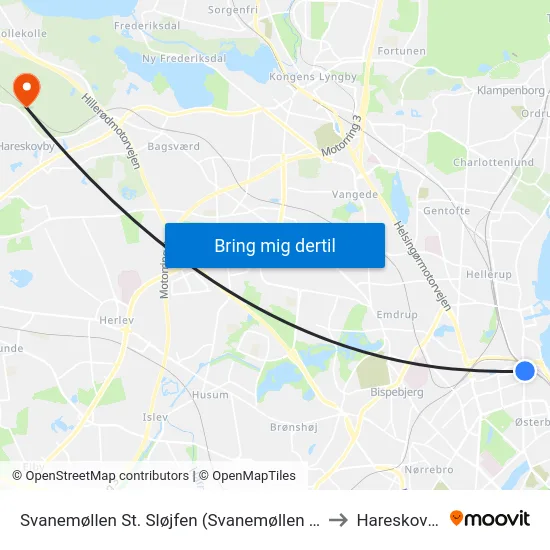 Svanemøllen St. Sløjfen (Svanemøllen St.) to Hareskoven map