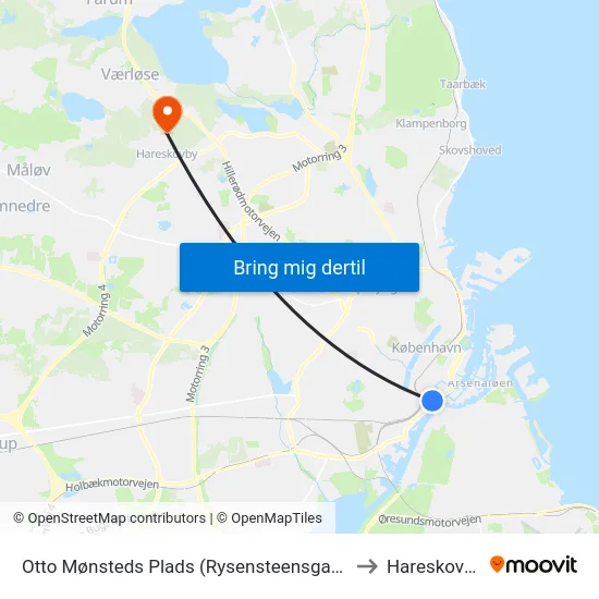 Otto Mønsteds Plads (Rysensteensgade) to Hareskoven map