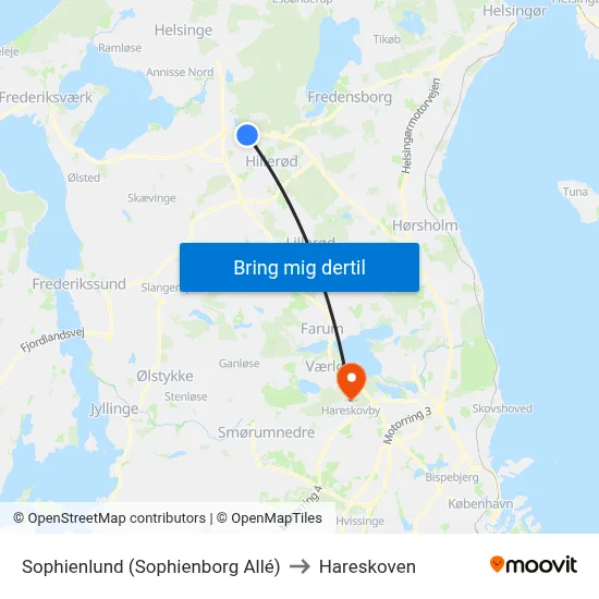 Sophienlund (Sophienborg Allé) to Hareskoven map