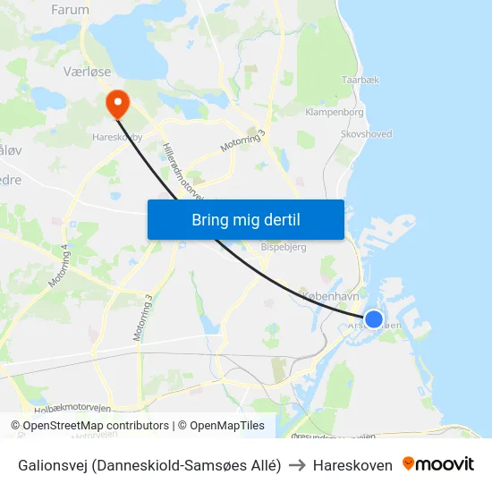 Galionsvej (Danneskiold-Samsøes Allé) to Hareskoven map