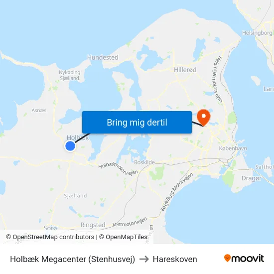 Holbæk Megacenter (Stenhusvej) to Hareskoven map