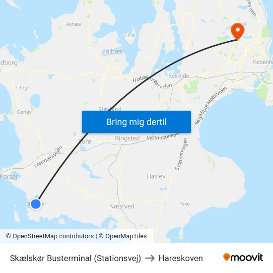 Skælskør Busterminal (Stationsvej) to Hareskoven map