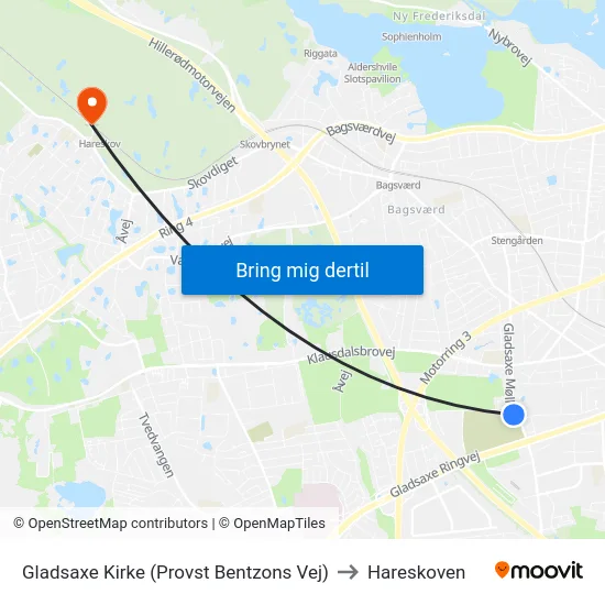Gladsaxe Kirke (Provst Bentzons Vej) to Hareskoven map